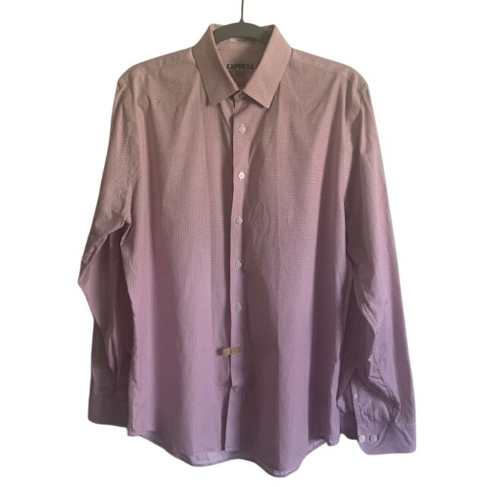 Express Mens Fitted Dress Shirt L Pink Gray Geometric Print 100% Cotton